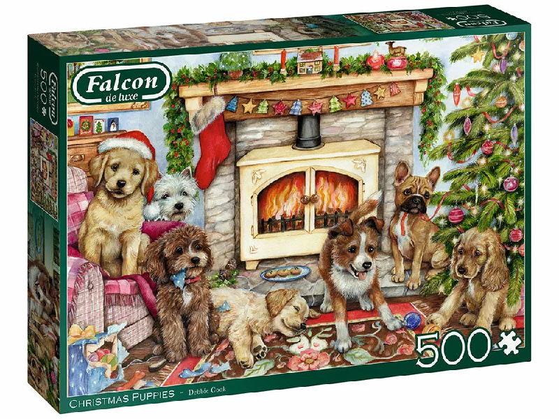 Puzzle - and - Storage Wooden Puzzles with a Farmyard Theme for Kids' RoomsFalcon de Luxe <br> Christmas Puppies <br> 500 Piece Puzzle